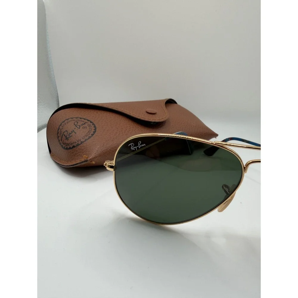 Ray-Ban Aviator Gold Green Classic G-15 Sunglasses RB3025 with Case - Picture 2 of 6